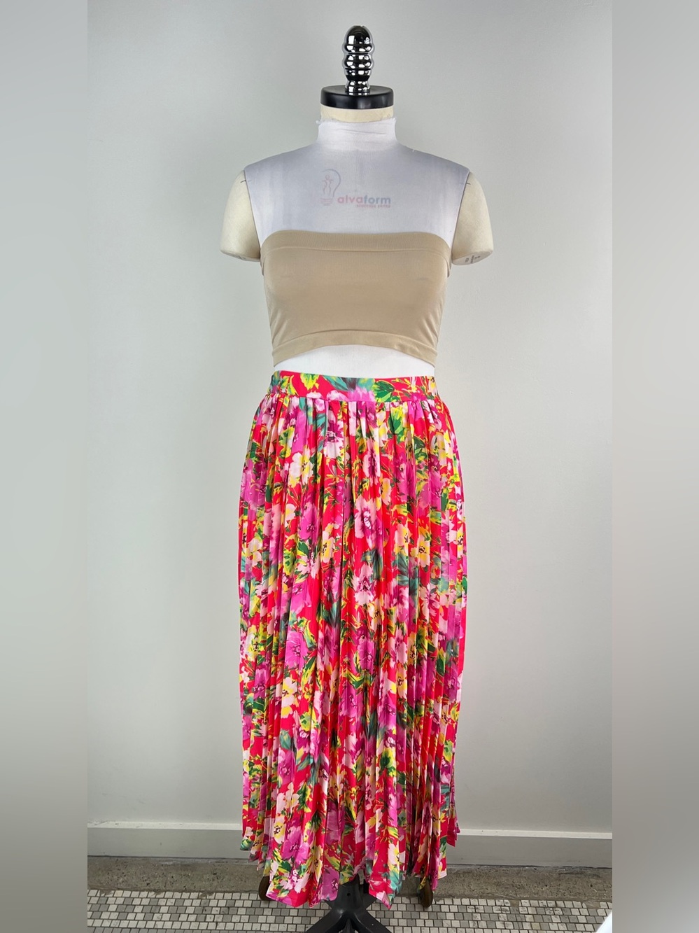 💚 3568. Floral Pleated Maxi Skirt - Pink Multi